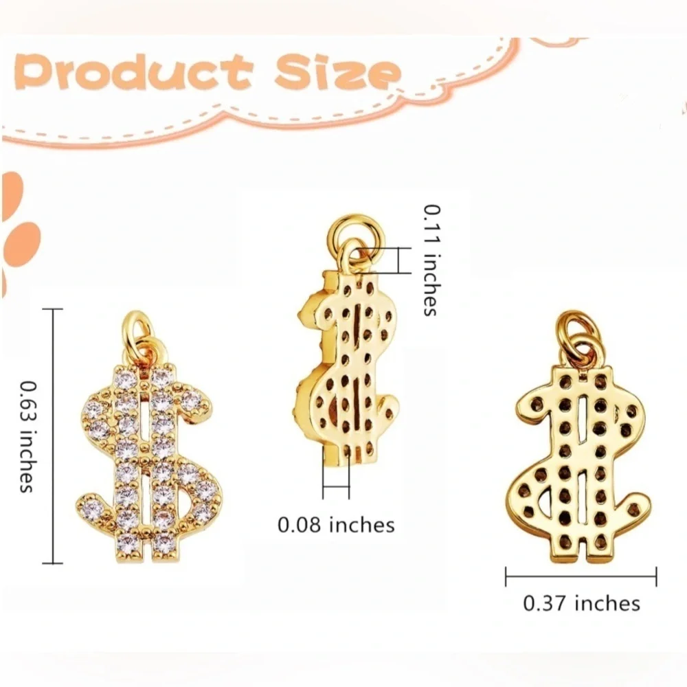 Cubic Zirconia Micro Pave + Gold Dollar Sign Fashion Necklace, 18 inches